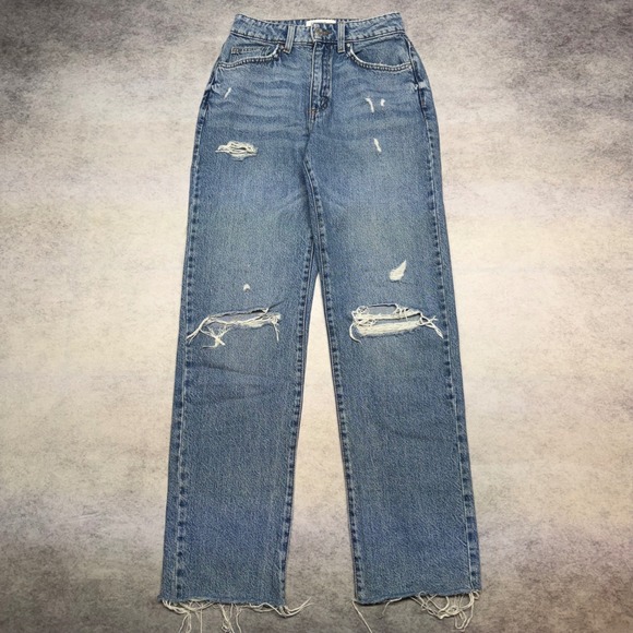 Cotton On Denim - Cotton‎ On Original Straight Jean High Waisted Distressed Blue Denim Size 0
